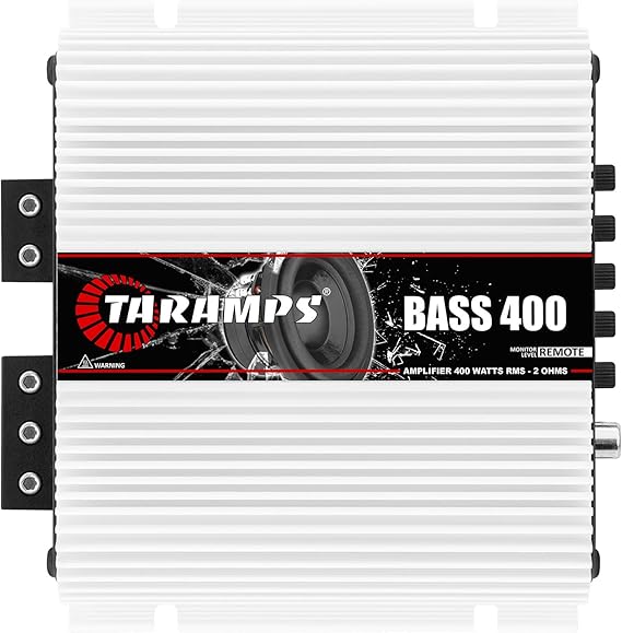 Taramps BASS 400 2 Ohms 400W RMS Monoblock Car Audio Subwoofer Amplifier | OEM RADIO READY: High-Level and RCA inputs, variable LPF and parametric Bass Boost deliver precise low-frequency control.