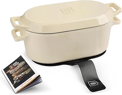 Kook Dutch Oven, For Sourdough Baking, Dual Handles, Enameled Cast Iron, includes Silicone Mat and Sourdough Guide, Dishwasher Safe, 5 Qt, Ivory