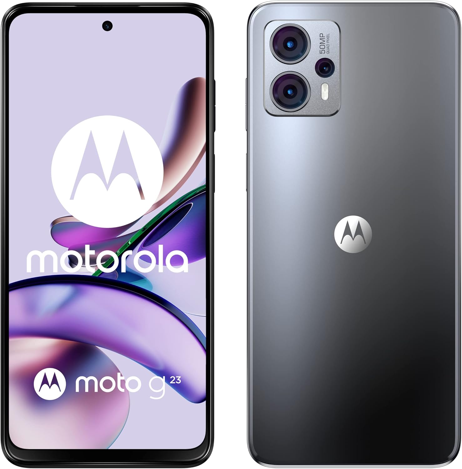 Motorola Moto g23, 6.5 Inch 90 Hz HD Display, 50 MP Quad Pixel Camera, Dolby Atmos Stereo Speakers, 5000 mAh Battery, TurboPower Charging, 4128 GB or 8128GB, dual SIM, Matte Charcoal