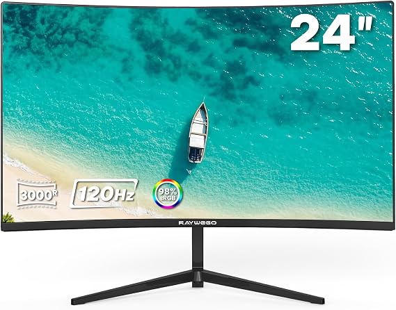 Raywego 24 Inch Curved Computer Monitor, FHD 1080P 120Hz, 3000R