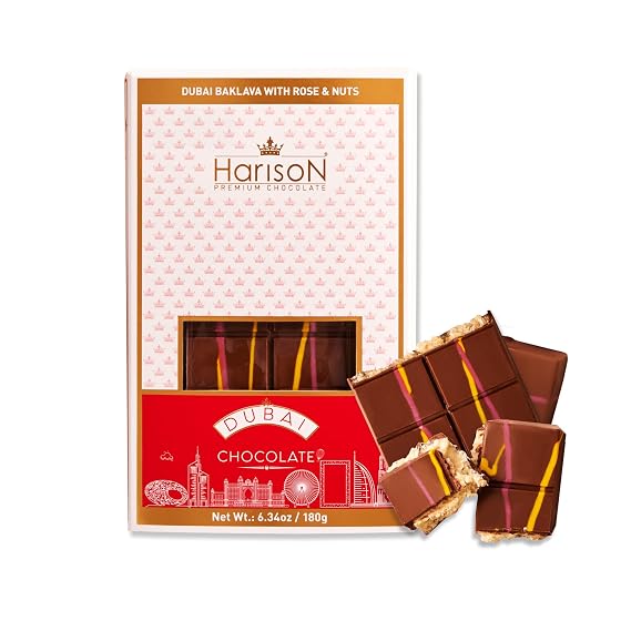 HARISON Milk Chocolate Baklava and Mixed Nuts 6.35 oz (180g) Viral Dubai |Baklava with Premium Nuts | Gourmet Chocolate Gift| Authentic Recipe Made in Dubai