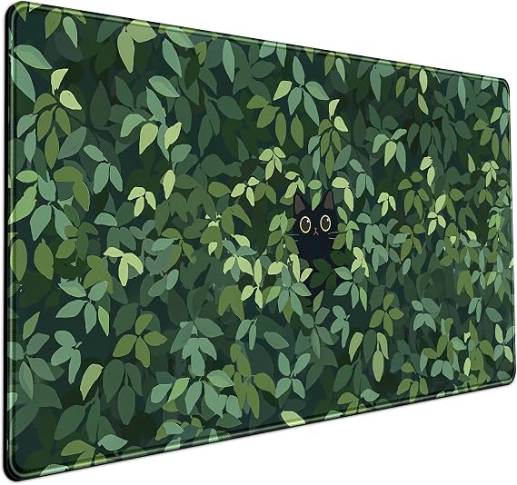 Mechanical Cattle Cute Cat Mouse Desk Pad Kawaii Green Mat Decor Large Gaming for Mousepad Computer Office Keyboard Laptop Big Anime XL(31.5x15.7 in)-with Non-Slip Base Stitched Eges