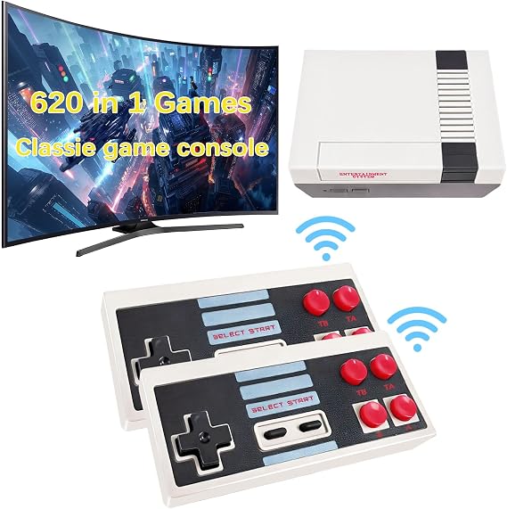 Classic Retro Game Console Built 621Classic Video Games,Av Output Handheld Game System with Dual Wireless Controllers,Plug and Play.