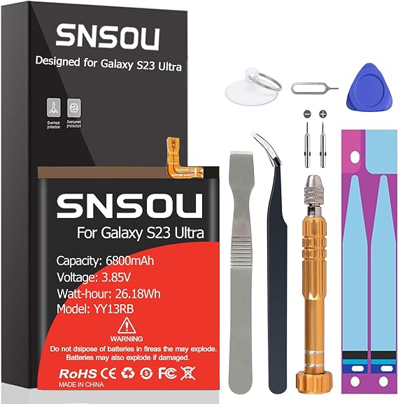 Galaxy S23 Ultra Battery, (2024 Upgraded) 6800mAh EB-BS918ABY Li-Polymer Battery Replacement Compatible with Galaxy S23 Ultra 5G SM-S918U SM-S918U1 SM-S918B with Screwdriver Tool Kit