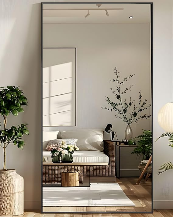 Antok 81"x41" Full Length Mirror with Stand, Rectangular Floor Mirror, Standing Mirrors for Bedroom, Living Room, Cloakroom, Dining Room, Black