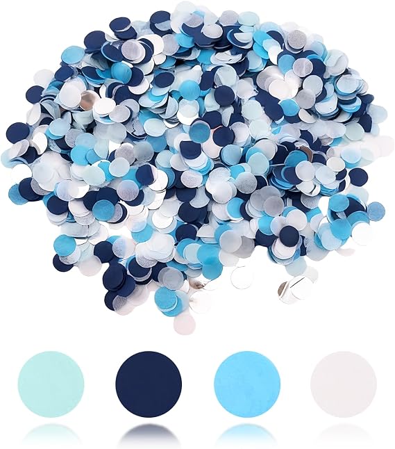 Circular table confetti | 10000 pieces, Table decoration confetti biodegradable, 1cm | Suitable for Christening, Wedding, Birthday Decorations (Navy blue Light blue White Silver, 100g)