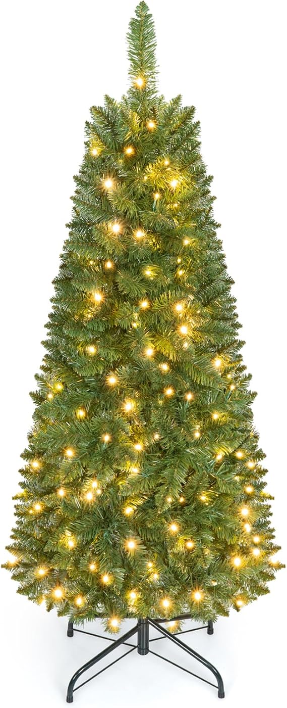Goplus 4.5ft Pre-Lit Pencil Christmas Tree with 150 Lights
