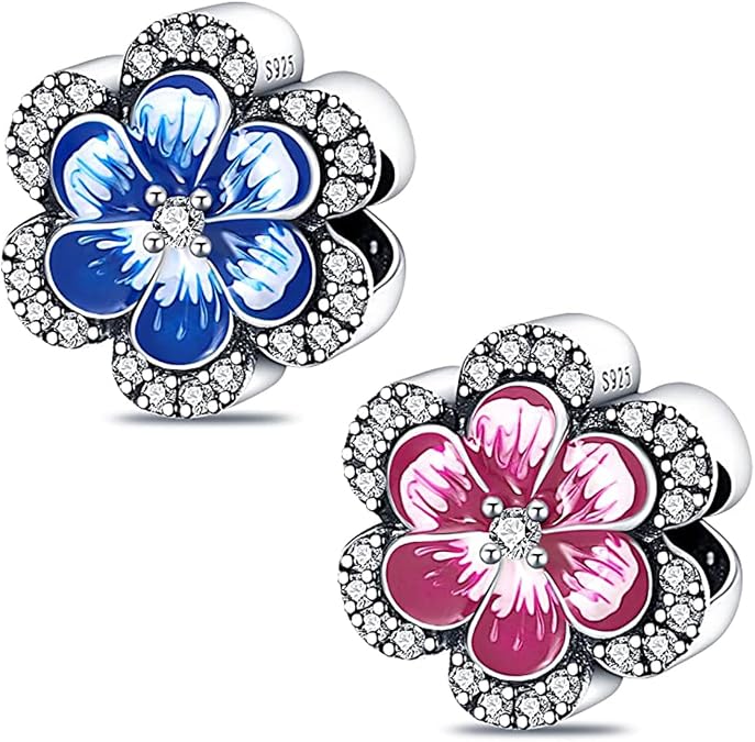 MICOO 925 Sterling Silver Clip Cubic Zirconias Beads Charms for Bracelets and Necklace,2pc Double Gifts for Mums, Couples and Sisters