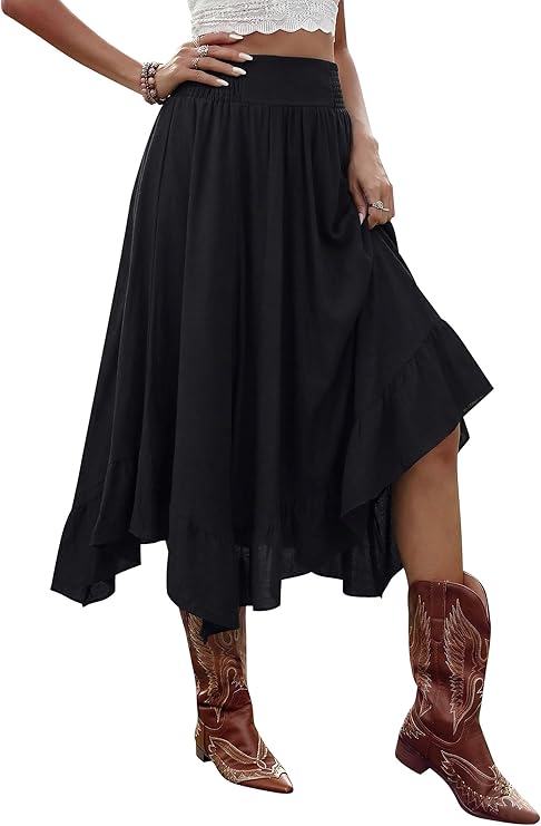 Women Western Cowgirl Skirt Asymmetrical Midi Skirt Country Concert Outfits