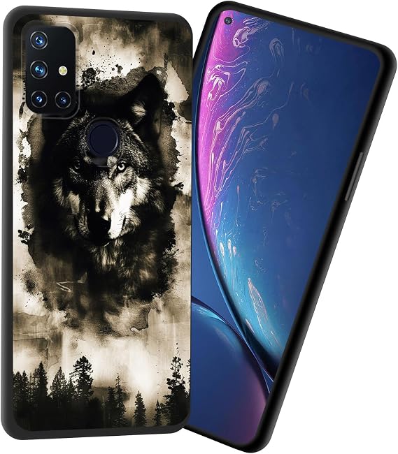 for OnePlus Nord N100 Case,Premium Soft Silicone Slim Rubber Full Body Drop Protection Shockproof Cover Phone Case for OnePlus Nord N100,Black Wolf Forest