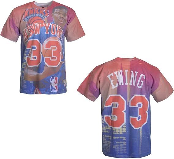New York Knicks Patrick Ewing 33 City Pride Name & Number Men's T-Shirt (Medium) Blue