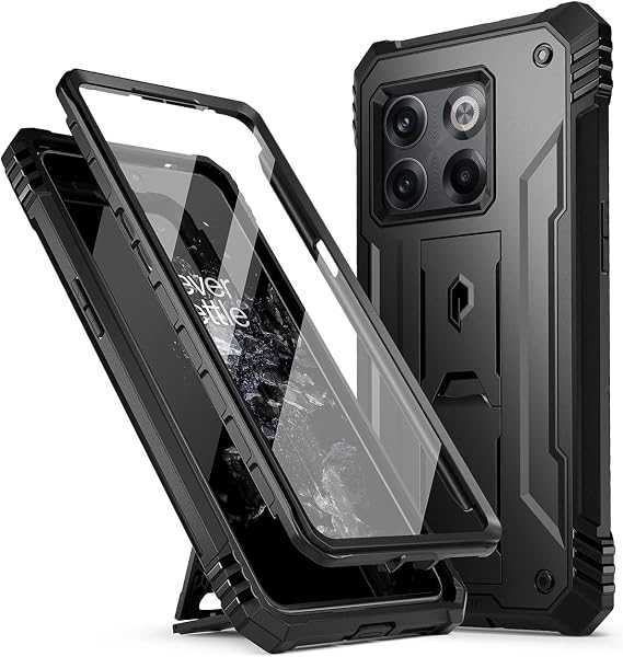 Poetic Revolution Series Designed for Oneplus 10T Case, Full-Body Rugged Dual-Layer Shockproof Protective Cover with Kickstand and Built-in-Screen Protector, Black