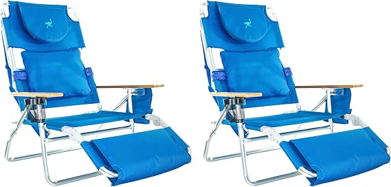 Ostrich The Deluxe 3N1 Lightweight Lawn Beach Reclining Lounge, 2-Pack