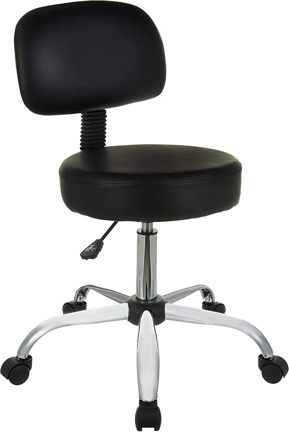 Amazon Basics Multi-Purpose Drafting Spa Bar Stool with Back Support, Upholstered, and Wheels, Black, 22.72"D x 22.72"W x 37.8"H