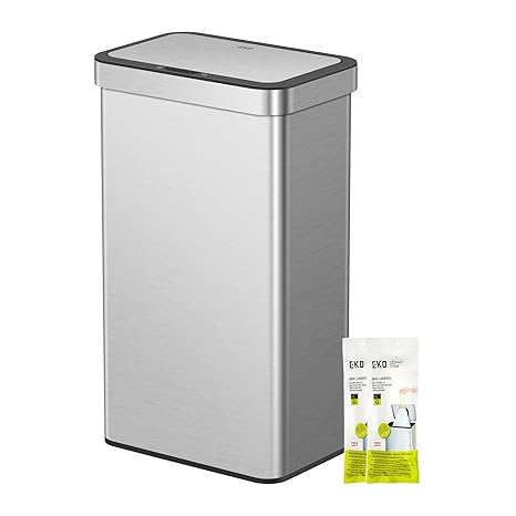 EKO 80L Sensor Rubbish Bin Large Waste Bin with Automatic Lid Opening Soft-Close Lid Fingerprint-Free Stainless Steel Bag Holder Electric Rubbish Bin with Stay-Open Function