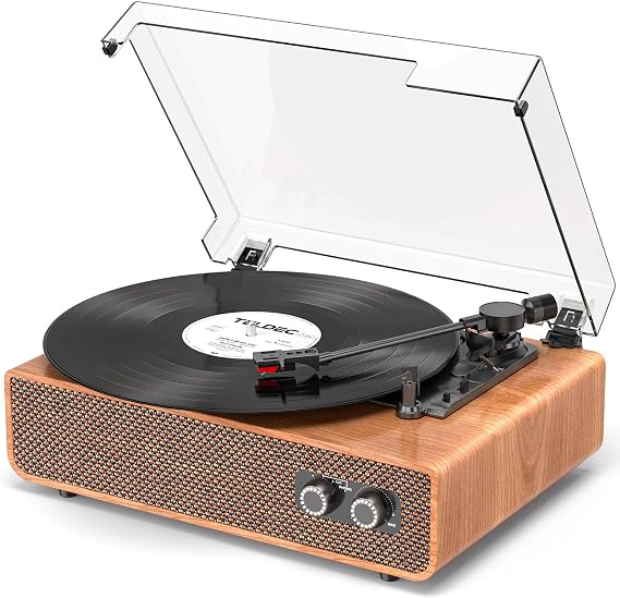 Vinyl Record Player Vintage 3 Speed Turntable Bluetooth with Upgraded Speakers, Adjustable Counterweight, Vinyl LP Player with Enhanced Sound, Aux-in & RCA Output,Light Wood