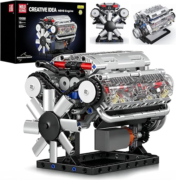 Mould King V8 Engine Model Kit Building Blocks, 535Pcs Sets for Age 14+ | 535 Pieces, STEM Mini V8 Model, Works for Adults Age 14+, Build Your Own