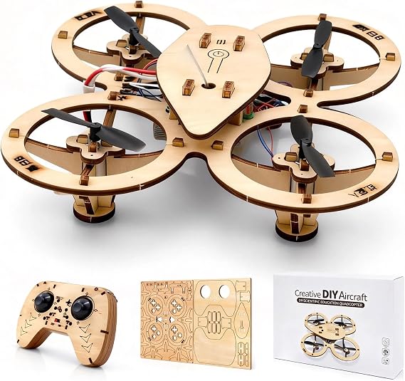 2026 New DIY Wooden RC Drone Kit, Remote Control 3D Building Blocks Quadcopter to Build for Adults, STEM Projects with Gyroscope for Beginners, Creative Gift Idea