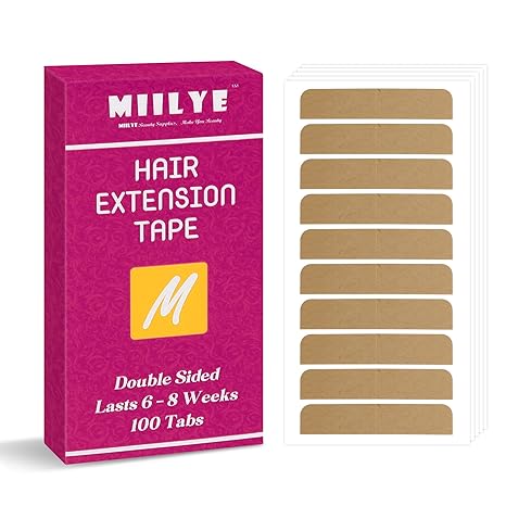 Hair Extension Tape 100 Tabs-Double Sided Adhesive Replacement Tape | 6+ Weeks Hold Time, No Residue, Pre Cut Strong Hair Tapes for Tape in Hair Extensions Re-installation,4 x 0.8cm