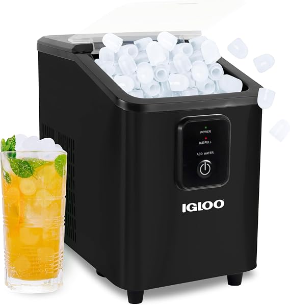 Igloo Portable Ice Maker with Scoop & Basket- Ice Maker with LED Control Panel & 1.5 Quart Water Tank-Ice Cube Maker Produces 26 Lbs. of Ice in 24 Hours With 8 Large or Small Cubes In 7 Minutes- Black