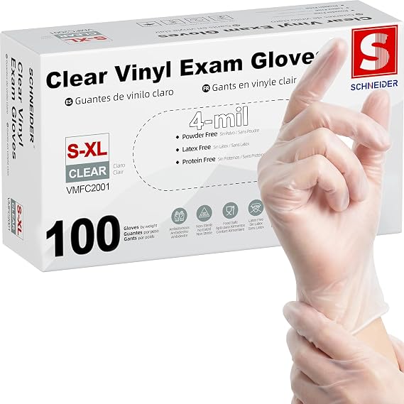 Schneider Medical Vinyl Exam Disposable Gloves Latex Free
