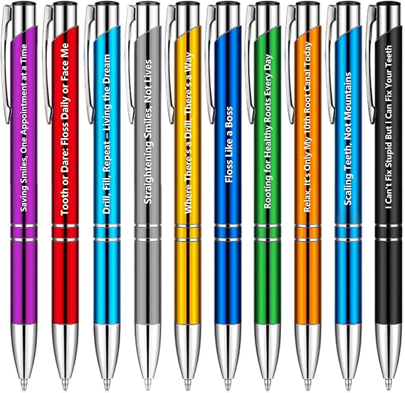 Chris.W 10pcs Cute Dentist Pens, I Can't Fix Stupid But I Can Fix Your Teeth Funny Dental Pens Gifts, Ballpoint Pens for Friends, Writing Ball Pens for Dental Assistant Dental Hygienist Office Gift