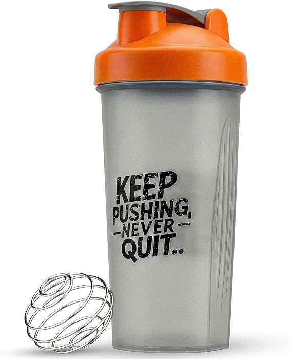 Protein Shaker Bottle 600ml, Leakproof with Stainless Steel Wire Mixing Ball, BPA-Free, Dishwasher Safe Gym Shaker for Protein Shakes, Smoothies, Pre-Workout & Supplements (Black & Orange)