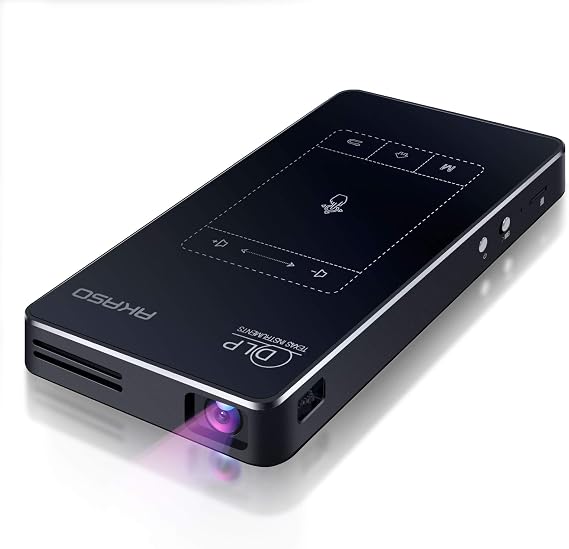 AKASO WT50 Mini Projector with WiFi and Bluetooth, 1080P DLP Portable Movie Projector Home and Outdoor, Built-in Battery & Android System, Cookie