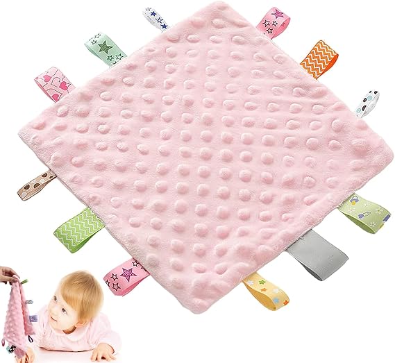 Baby Comforter Blanket with Tags, Tag Blanket, Tag Blankets for Babies, for Birthday Baby Shower(Pink 24 * 5 * 24.5cm)