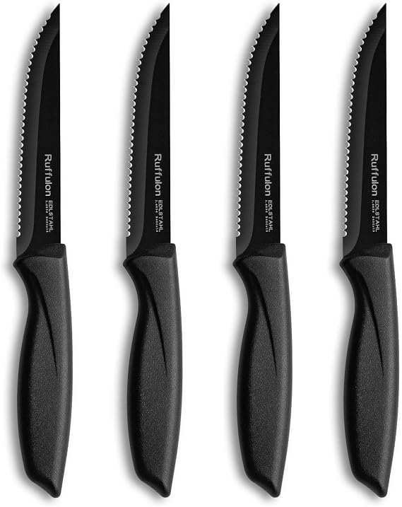 Steak Knife Set of 4,Serrated,4'' Stainless Steel,PP Handle,Black