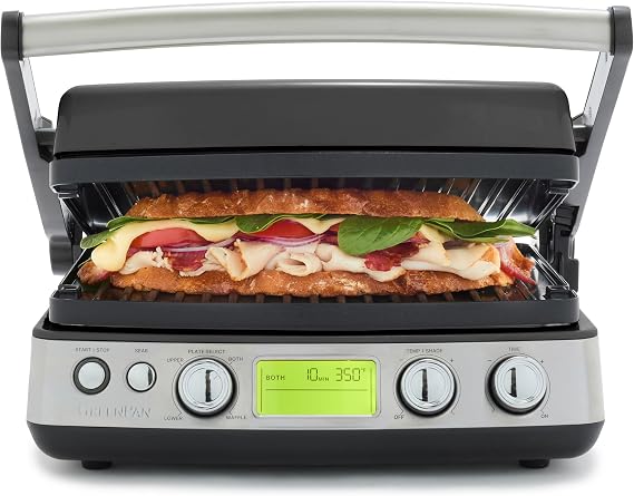 GreenPan Elite 7-in-1 Multi-Function Contact Grill & Griddle, Healthy Ceramic Nonstick Aluminum, Grill & Waffle Plates, Adjustable Shade & Shear, Closed Press/Open Flat Surface, PFAS-Free, Black