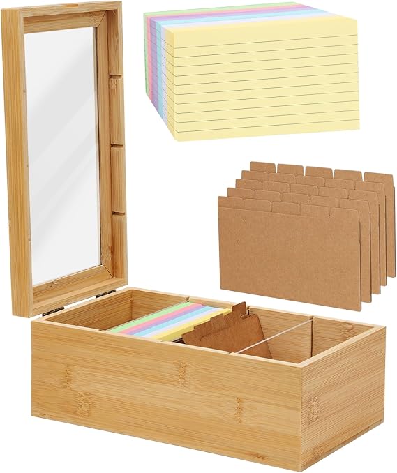 Index Card Box, Index Card Holder with Drawer, Recipe Box with 120 Dividers, Flash Card Holder for Office School Study (1, 3 x 5)