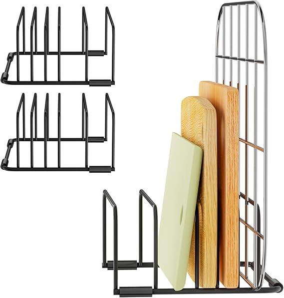 Chopping Board Holder Cutting Organizer Holder Rack Baking Cookie Pan Sheets Cooling Small Racks Storage Stand for Kitchen Cabinet Countertop Bakeware Organizer (2, black)