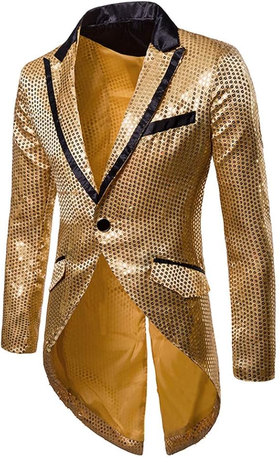 Cloudstyle Mens Sequin Tailcoat Swallowtail Suit Jacket Party Show Tux Coat | Shiny sequin peak lapel luxurious suitable for special occasions masquerade circus performance celebration cosplay