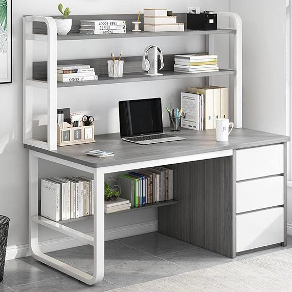 Industrial Computer Desk with Cabinet & Bookshelf 39" Home Office Workstation with 3 Drawers Modern Grey Desk for Home & Office nization