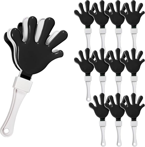 Windy City Novelties 12-Pack 7 Mini Hand Clappers Loud Plastic Noisemakers for Sports Games, Pep Rallies, Tailgates, and Team Spirit Events - Black/White