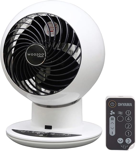 Iris Ohyama Woozoo Table Fan, Covers Rooms up to 43 m², Multi-Directional Oscillation, Remote Control, Quiet 35 dB, Portable, 10 Speed Settings, Timer, Desk Fan, For Bedroom & Office, White, PCF-SC15T