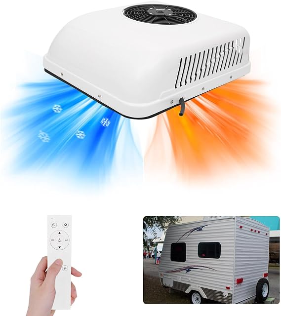 RV Rooftop Air Conditioner w/Remote, 12V RV A/C Air Conditioner Electric Rooftop Unit for Heat & Cool, for Trucks, RVs, Ambulances, Buses, Excavators, Engineering Vehicles