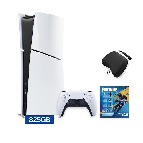 PlayStation 5 Slim Digital Edition Fortnite Flowering Chaos Bundle and Mytrix Controller Case - White, Slim PS5 825GB PCIe SSD Gaming Console