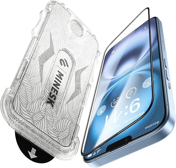Minesk iPhone 12-12 Pro ile Uyumlu Hizalama Aparatlı ve Takılırken Camın Altında Kesinlikle Toz Bırakmayan Darbelere Karşı Ekstra Güçlü HD Ekran Koruyucu Cam (12-12 PRO)