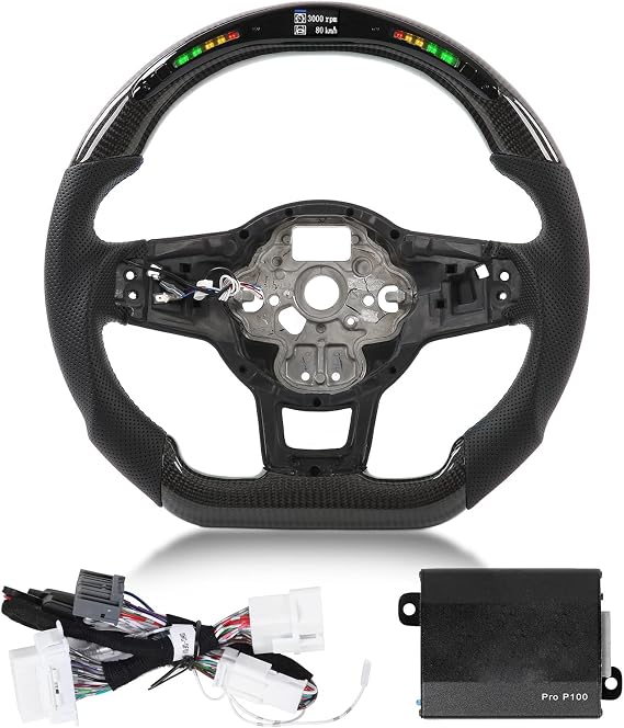 Brilluxa Steering Wheel - Carbon Fiber LED Shift Lights Display Perforated Leather - Custom Automotive Steering Wheel for R MK7 MK7.5 2013-2020, Brilluxa2cup4khvge