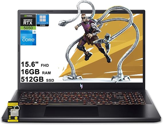 acer Nitro V 15 Gaming Laptop 15.6" FHD IPS 165Hz Intel 8-Core i5-13420H 16GB RAM 512GB SSD GeForce RTX 5050 DLSS4 Max 440 AI Top Backlit Thunderbolt Wi-Fi 6 Win11Pro ICP Hub