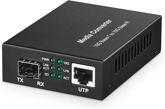 MokerLink 10 Gigabit SFP to 10G RJ45 Converter, 10G/5G/2.5G/1G/100M Copper, 10GBASE-X SFP+ Slot, Unmanaged Metal Fiber to Ethernet Media Converter