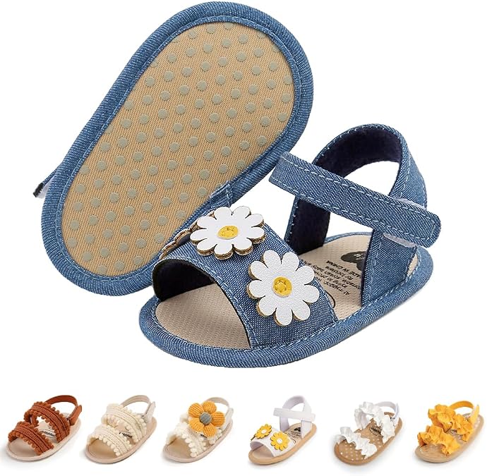 Ohwawadi Baby Boys Girls Sandals Soft Sole Summer Infant Wedding Dress Flat Shoes Beach Sandal Newborn Crib Shoes First Walkers