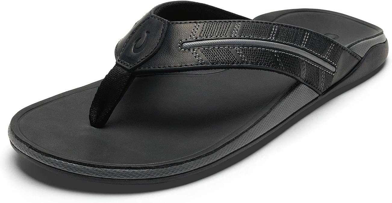 OluKai Tuahine Palm Men's Waterproof Full-Grain Leather Flip Flops