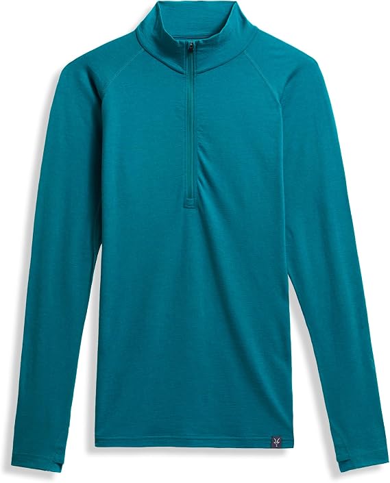 IBEX Woolies Pro Tech 1/4 Zip Merino Wool Shirt for Men | Long Raglan Sleeve T-Shirt Men with Thumbholes & Flatlock Stitching