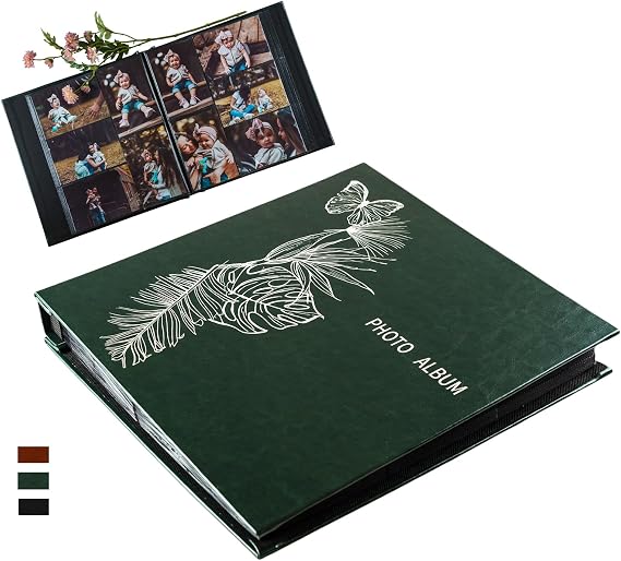 Photo Albums 4x6 Vintage Silvery Floral Leather Photo Book, Large Capacity Picture Album Holds Horizontal & Vertical Photos, for Family Wedding, Baby, Anniversary (Green, 600 Pockets)