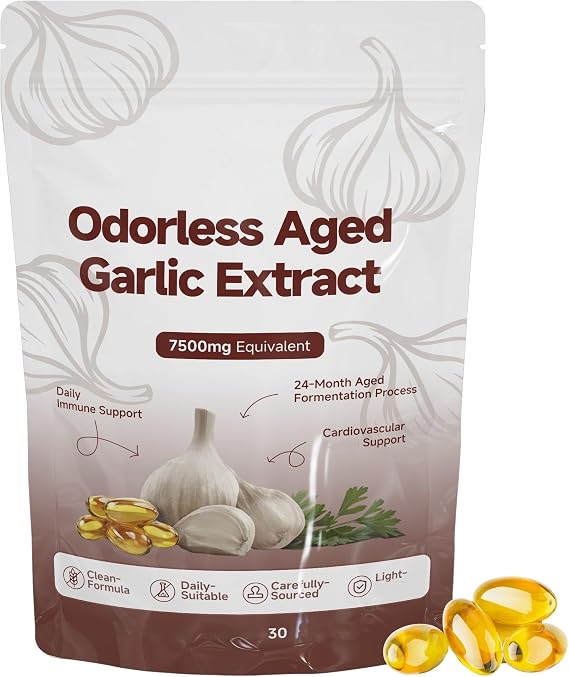 Aged garlic extract 7500mg | Odorless Garlic | heart & Immune Support | Non-GMO, Gluten Free-30count,1Pcs