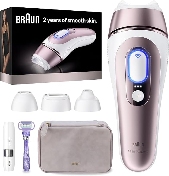 Braun Skin i-Expert Smart IPL PL7219 at Home Laser Hair Removal for Women and Men with App, Premium Pouch, Venus Razor, 2 Smart Heads, Facial Trimmer