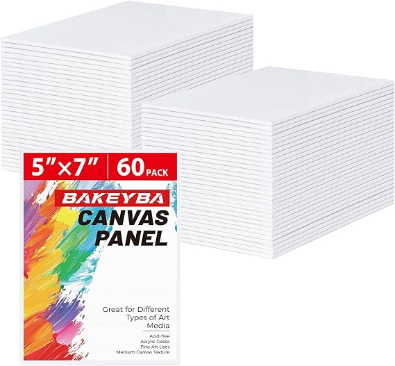 Small Painting Canvas Boards 60 Pack 5x7 Inch Kids Canvas Panels Blank White 100% Cotton for Acrylics Oil Watercolor Tempera Paints Art Class Supplies